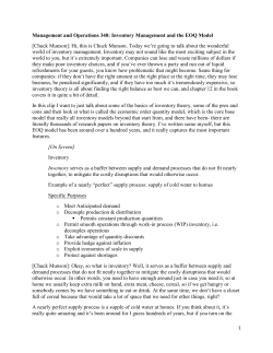 Management and Operations 340: Inventory