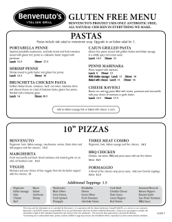 gluten free menu - Benvenuto`s Italian Grill