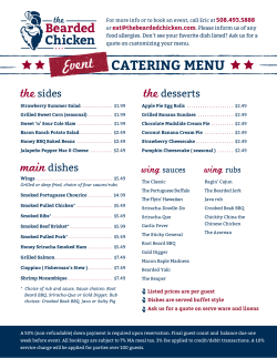 Event menu - The Bearded Chicken&mdash;Gourmet Wings and Custom