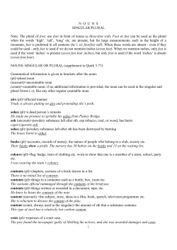 1 N  O  U  N  S SINGULAR/PLURAL Note: The plural of foot: use foot