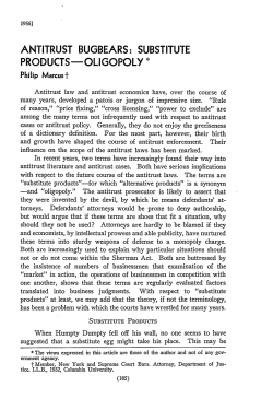 Antitrust Bugbears: Substitute Products--Oligopoly