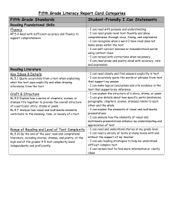 Fifth Grade Literacy Report Card Categories Fifth Grade Standards