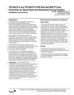 TEC2647Z-2 and TEC2647Z-2+PIR BACnet® MS/TP Zone
