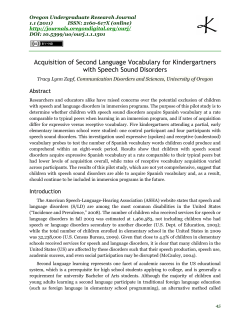 Acquisition of Second Language Vocabulary for Kindergartners with