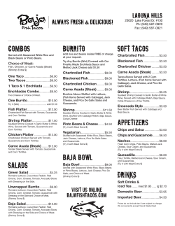 Combos Salads Burrito Baja Bowl Soft tacos Appetizers Drinks