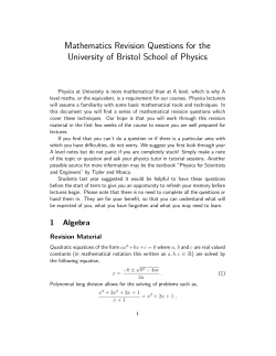 Mathematics Revision Questions for the University of Bristol School
