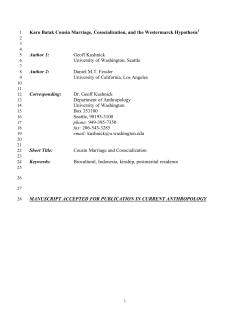 Karo Batak Cousin Marriage, Cosocialization, and the Westermarck