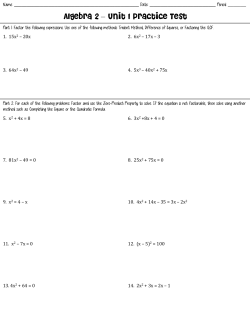 Algebra 2 &ndash; Unit 1 Practice Test