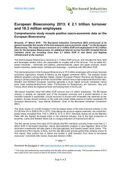 European Bioeconomy 2013: &euro; 2.1 trillion turnover and 18.3 million
