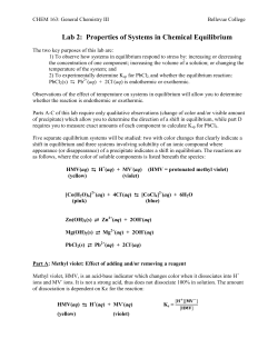 Lab 2: Properties of Systems in Chemical Equilibrium
