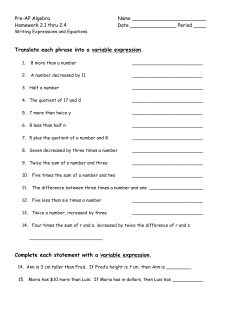 Translate each phrase into a variable expression