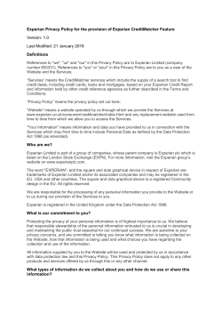 Experian Privacy Policy for the provision of Experian CreditMatcher