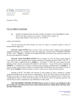 October 10, 2016 VIA U.S. FIRST CLASS MAIL Re: NOTICE OF