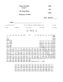 Chem 1721/1821 9:00 Exam 1 OR Dr. Susan Bates 11:00 February
