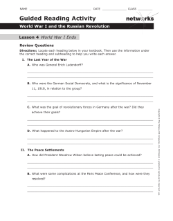 Guided Reading Activity: World War I Ends