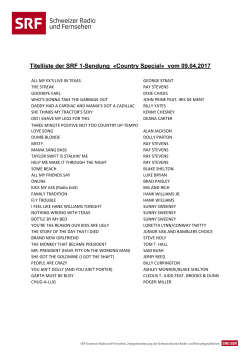 Titelliste der SRF 1-Sendung «Country Special» vom 09.04.2017