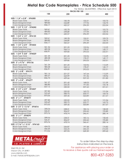 Metal Bar Code Nameplates - Price Schedule 500 800