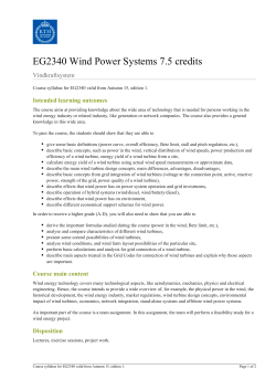 KTH | EG2340 Wind Power Systems 7.5 credits
