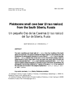 Pleistocene small cave bear (Ursus rossicus) from the South
