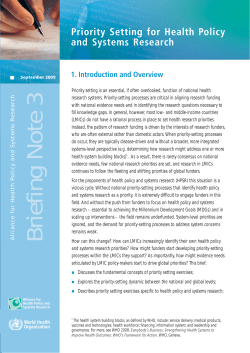 Priority Setting for Health Policy and Systems Research