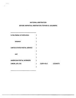 Arbitration Award on Subcontracting of Postal Vehicle