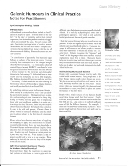 Galenic Humours ln Clinical Practice