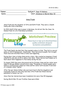 Anne Frank - Primary Leap Worksheets