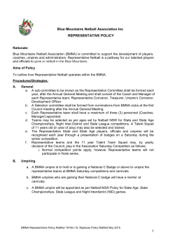 Blue Mountains Netball Association Inc REPRESENTATIVE POLICY