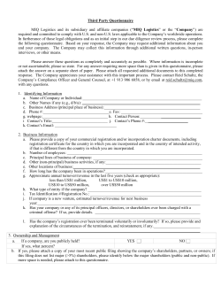 Third Party Questionnaire MIQ Logistics and its subsidiary and
