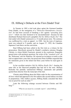 IX. Hilberg`s Debacle at the First Z&uuml;ndel Trial