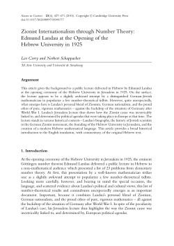 Zionist Internationalism through Number Theory: Edmund Landau at