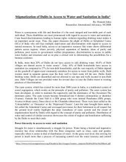 Stigmatization of Dalits in Access to Water and Sanitation in India*