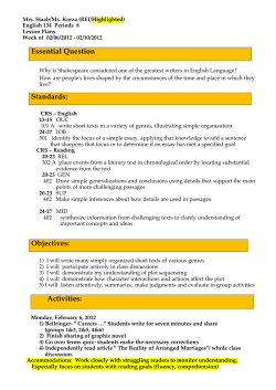 Essential Question Objectives: Activities: Standards