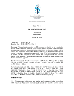 Order F15-14 BC CORONERS SERVICE Celia Francis Adjudicator