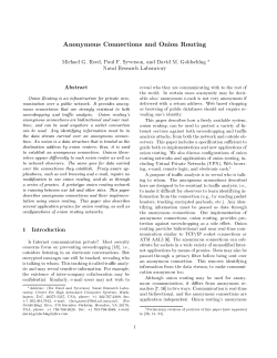 Anonymous Connections and Onion Routing