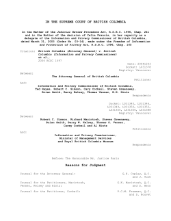 IN THE SUPREME COURT OF BRITISH COLUMBIA Reasons for