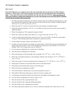 AP Chemistry Summer Assignment