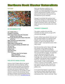 Fall 2016 IN THIS NEWSLETTER - Northern Neck Master Naturalists