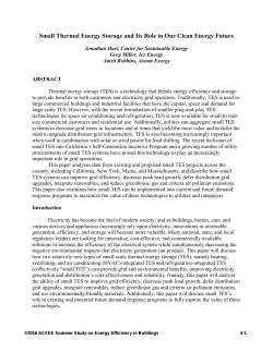 Small Thermal Energy Storage and Its Role in Our Clean