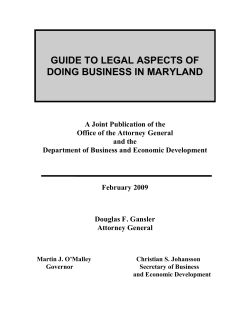 Guide to Legal Aspects of Doing Business in Maryland