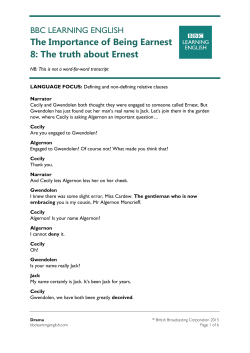 Drama: The Importance of Being Earnest