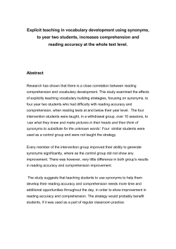 Explicit teaching in vocabulary development using synonyms, to
