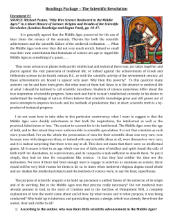 Readings Package &ndash; The Scientific Revolution