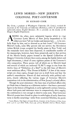 LEWIS MORRIS - NEW JERSEY`S COLONIAL POET