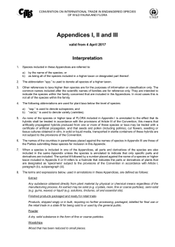 CITES Appendices I, II and III valid from 10 March 2016