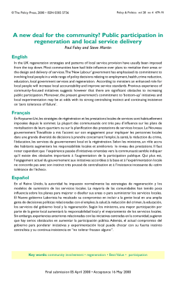 A new deal for the community? Public participation in regeneration