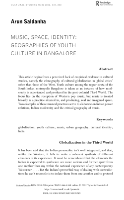 music, space, identity: geographies of youth culture in bangalore