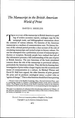 The Manuscript in the British American World of Print