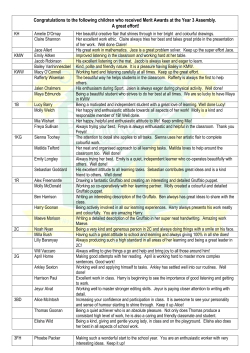 Congratulations to the following children who received Merit Awards