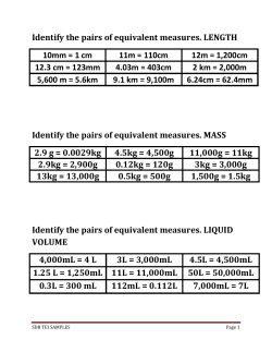 Identify the pairs of equivalent measures. LENGTH 10mm = 1 cm